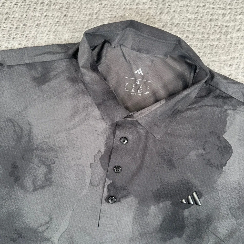 Adidas Golf Polo Shirt Mens XL Grey Black Watercolor Floral Short Sleeve JM0494